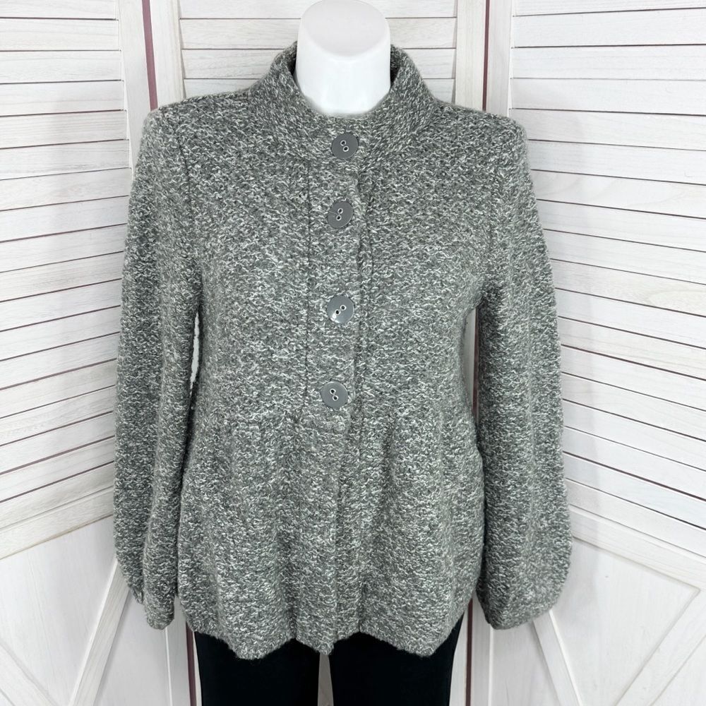 Willi Smith Marled Peplum Wool Blend‎ Cardigan Sweater Grey  XL